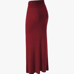Women's Solid Basic Lightweight Floor Length Flare Long Maxi Lounge Skirt -wine